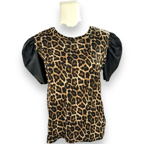Michael Michael Kors Nubian Leather Cheetah Print Pullover Top size Small - Picture 4 of 10